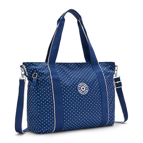 Kipling Asseni Printed Tote Bags Soft Dot Blue | CA 1461LI